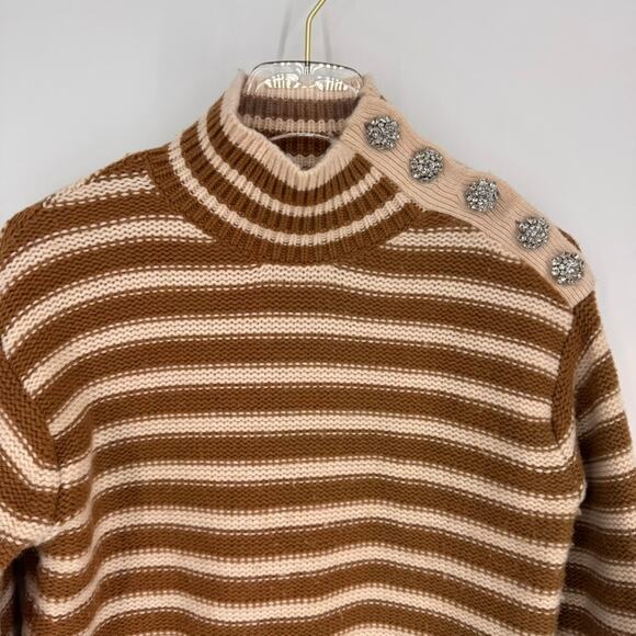 J. Crew Cable-Knit Mockneck Pullover in Stripe with Jewel Buttons Size Small - Picture 3 of 6
